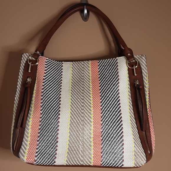 NWT Jen & Co. Connar Vegan Striped Tote w/long strap for crossbody - Picture 3 of 9